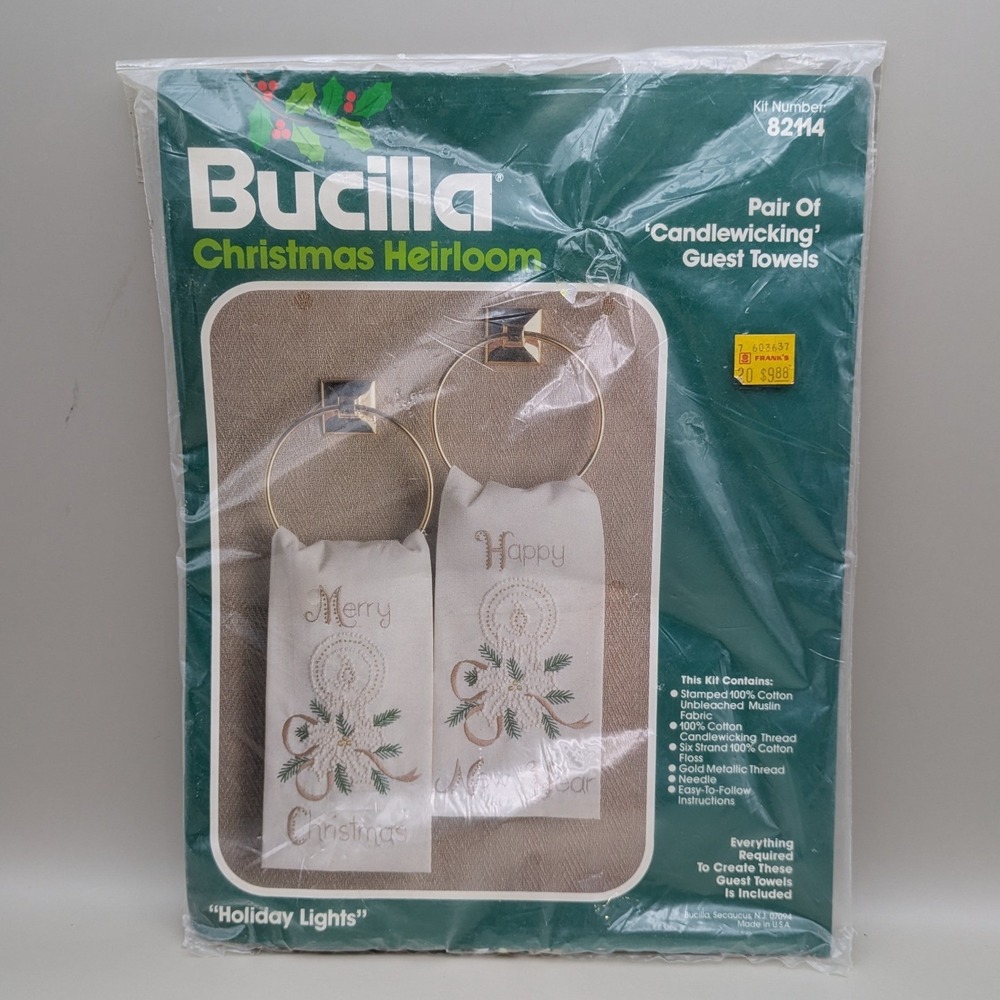 Bucilla Christmas Heirloom Candlewicking Guest Towels Kit 82114 Holiday Lights